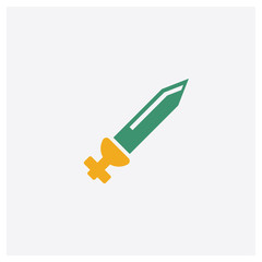 Sword concept 2 colored icon. Isolated orange and green Sword vector symbol design. Can be used for web and mobile UI/UX