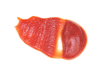 Close-up stain of red ketchup isolated on white background