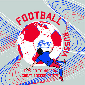 Russia flag and Soccer Print embroidery graphic design vector art