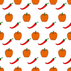 Seamless pattern of paprika and chili.  Vector illustration.