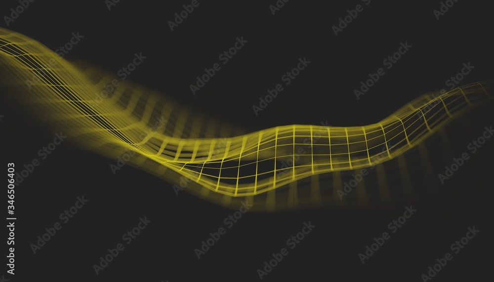 Leinwandbilder wave with connected lines and dots. glowing grid. connection structure. 3d rendering. 3d illustratio