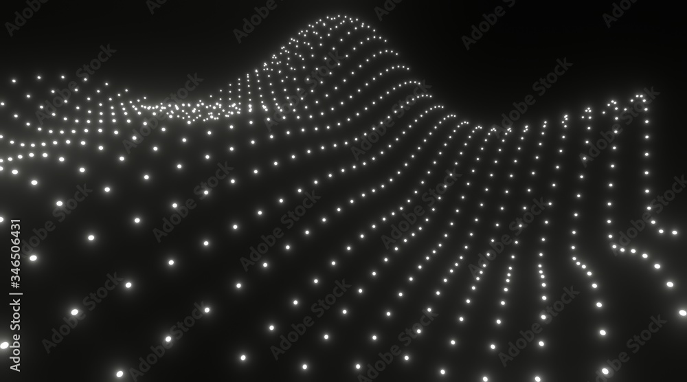 Fototapete wave with connected lines and dots. glowing grid. connection structure. 3d rendering. 3d illustratio