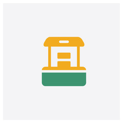 Stall concept 2 colored icon. Isolated orange and green Stall vector symbol design. Can be used for web and mobile UI/UX