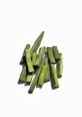 Heap of Drumstick Pods or Horseradish Pods Isolated on White Background, Also known as Moringa Oleifera