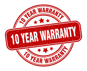 10 year warranty stamp. 10 year warranty label. round grunge sign