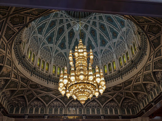 Beautiful interior of Sultan Qaboos Grand Mosque, Muscat Oman