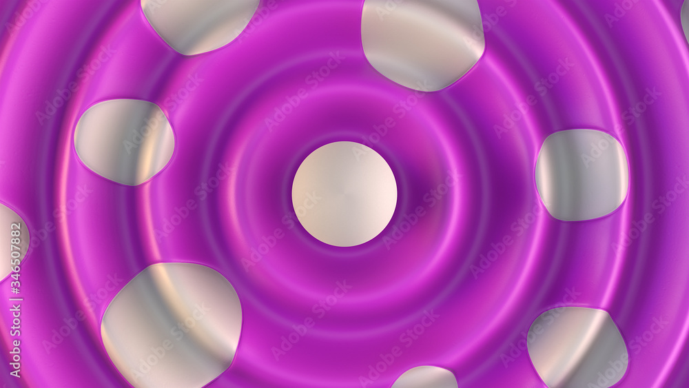 Poster pink disk with wavy effect and white big dots. abstract background. 3d render.