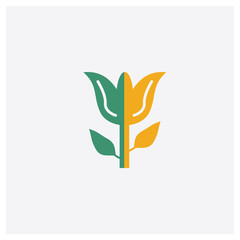 Tulip concept 2 colored icon. Isolated orange and green Tulip vector symbol design. Can be used for web and mobile UI/UX