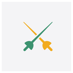 Fencing concept 2 colored icon. Isolated orange and green Fencing vector symbol design. Can be used for web and mobile UI/UX