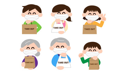 テイクアウトした人物イラストセット（デフォルメカラー）