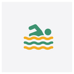 Swimming concept 2 colored icon. Isolated orange and green Swimming vector symbol design. Can be used for web and mobile UI/UX