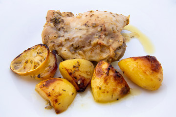 Oven baked greek lemon chicken and potatoes