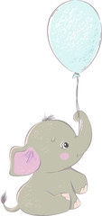 Cute cartoon elephant with balloon