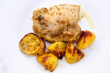 Oven baked greek lemon chicken and potatoes