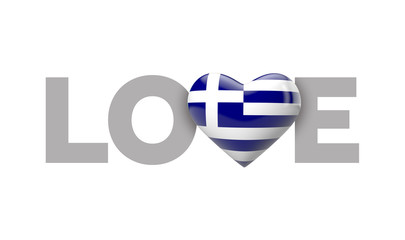 Love Greece heart shaped flag with love word. 3D Rendering