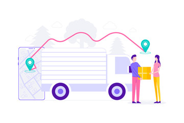 E-Commerce Delivery Online Shopping Flat Vector Illustration, Suitable for Web Banners, Infographics, Book, Social Media, And Other Graphic Assets