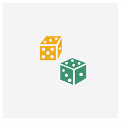 Dice concept 2 colored icon. Isolated orange and green Dice vector symbol design. Can be used for web and mobile UI/UX