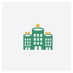 Hotel concept 2 colored icon. Isolated orange and green Hotel vector symbol design. Can be used for web and mobile UI/UX