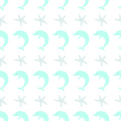 blue star fish and dolphin sea animals seamless repeat patterns