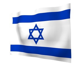 The flag of Israel. State symbol of the State of Israel. A blue Star of David between two horizontal blue stripes on a white field. 3d illustration