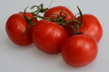 Red tomatoes bunch on light background