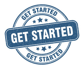 get started stamp. get started label. round grunge sign