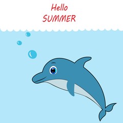 cute dolphin cartoon illustration, summer vector