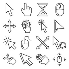 Computer Mouse Cursor Icons Set on White Background. Line Style Vector