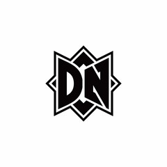 DN monogram logo with square rotate style outline