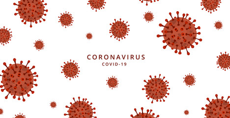 Coronavirus abstract banner on white. Red flat vector illustration. Covid-19 concept. Virus attack. Background of bacteria cell. Quarantine. Stop Pandemic concept.