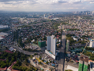 April 26, 2020 - Katipunan Avenue, Quezon City. An aerial photo of the usually busy Katipunan Avenue in Quezon City, Philippines during the government imposed Enhanced Community Quarantine to prevent 