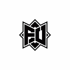 FU monogram logo with square rotate style outline