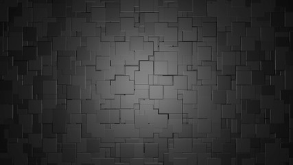 3D render illustration of black dark tiled abstract background. Black and grey squares grunge background. 3D blocks texture