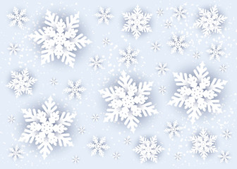 Naklejka na ściany i meble Merry christmas and happy new year snowflakes on blue background. Greeting card, invitation, flyer vector