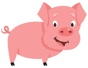 Standing cute little pig. Farm animal in cartoon style.