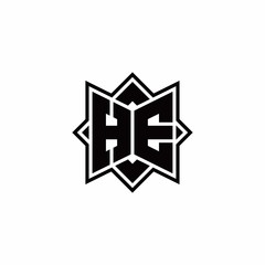 HE monogram logo with square rotate style outline