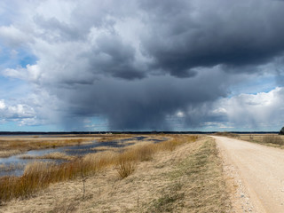 simple rural landscape, beautiful cumulus clouds