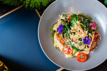 Caesar salad. View from above. Place for logo or menu