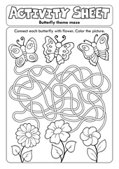 Abwaschbare Fototapete Für Kinder Aktivitätsblatt Labyrinth zum Thema Schmetterling