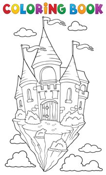 Coloring book flying castle theme 1