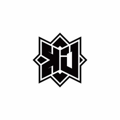 KJ monogram logo with square rotate style outline