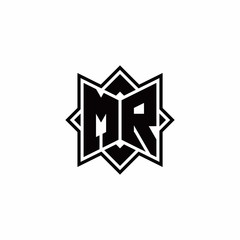 MR monogram logo with square rotate style outline