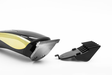 Close-up view of the cordless electric hair clipper isolated on the white background.