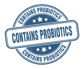 contains probiotics stamp. contains probiotics round grunge sign. label