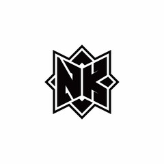 NK monogram logo with square rotate style outline