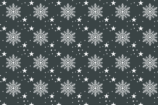 seamless pattern with snowflakes and stars black background vector white frost cool stationery paper gifts wrapping decoration party wall art unique pattern