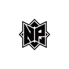 NP monogram logo with square rotate style outline