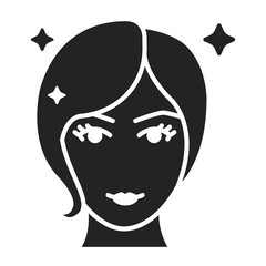 Beautiful women face with fashionable hairstyle black glyph icon. Avatar blond girl. Pictogram for web page, mobile app, promo. UI UX GUI design element.