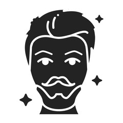 Beautiful man face with fashionable hairstyle and beard black glyph icon. Barbershop. Avatar red-haired guy. Pictogram for web page, mobile app, promo. UI UX GUI design element.