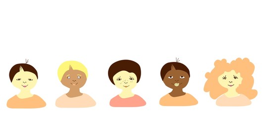 Children of different races: African, Asian and European and genders. Copy space illustrations for Child Protection Day on a white background.Design for banner,packaging,advertising,social networks.
